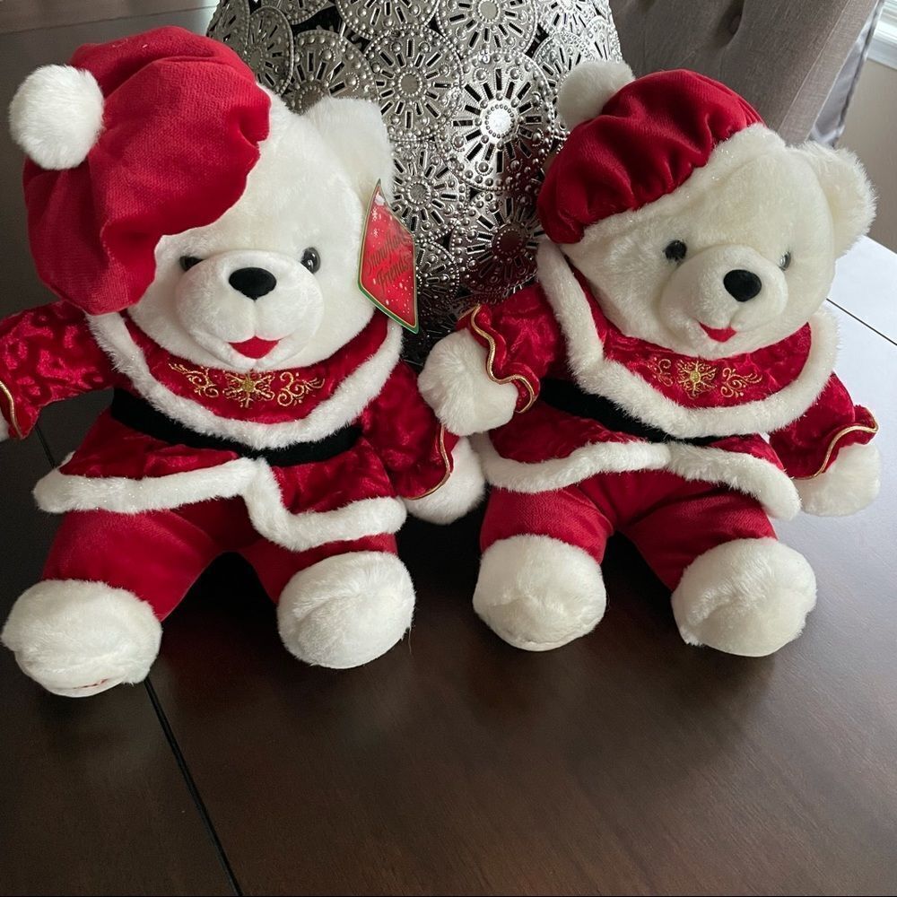 Vintage Y2K 2 white Snowflake Friends Red and White Christmas Teddy Bears